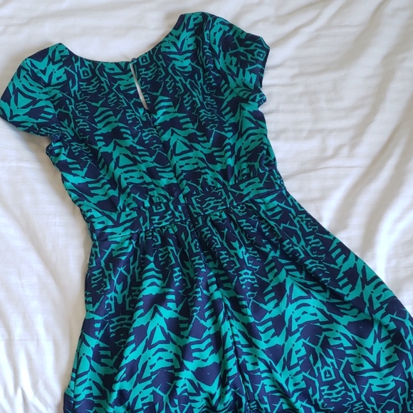 2/$15‼👗 Navy Blue & Teal Tribal Print Dress - Picture 4 of 7
